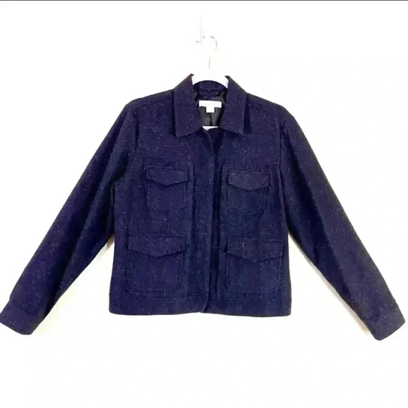 Coldwater Creek Chocolate Brown Collared Wool Safari Tweed Zip Blazer Jacket (S) - Picture 1 of 12